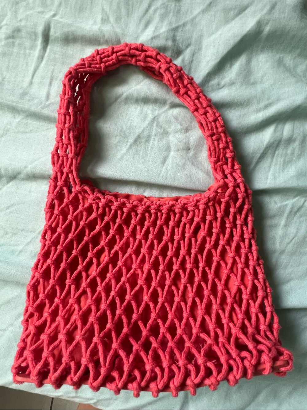 MEXICANA Handwoven Coral Pink Mesh Hobo Bag